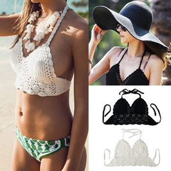 Womens Crochet Top Lace Bralette Knit Bra Boho Beach Bikini Halter