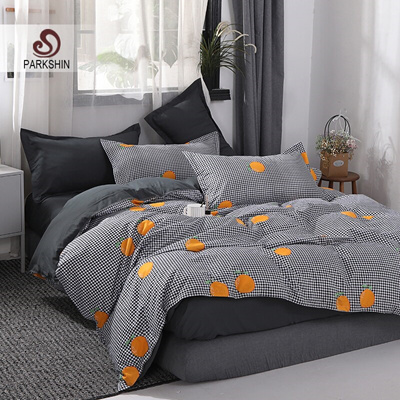 Qoo10 Shop Parkshin Orange Gird Gray Bedding Set Double