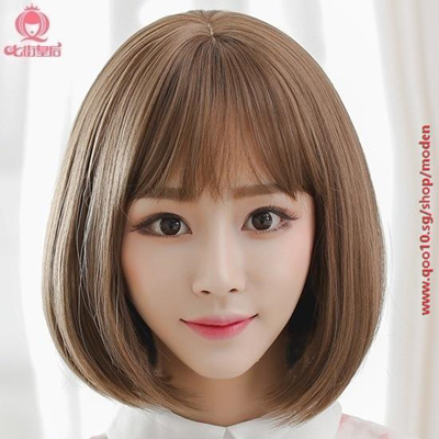 short straight bobo full wigs with air bangs for girls