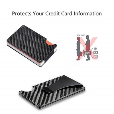 Slim Carbon Fiber Credit Card Holder Rfid Non Scan Metal Wallet Money Clip Purse - 