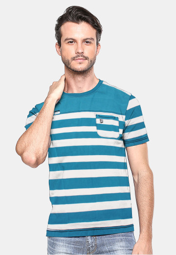 Qoo10 Slim Fit Kaos  Pria Putih Biru Salur 