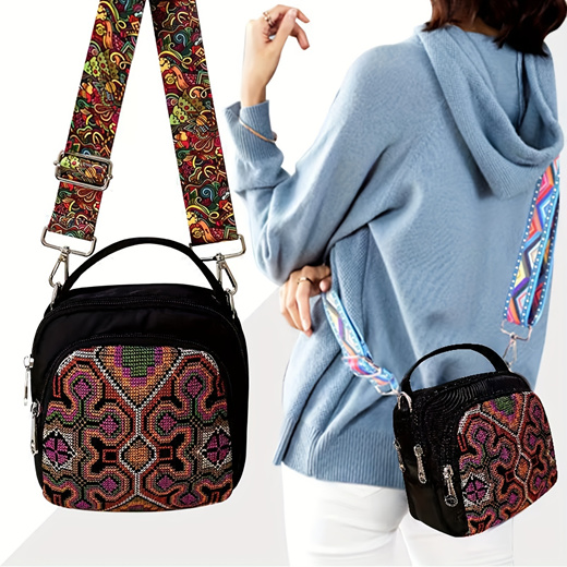 Qoo10 - Small square bag with adjustable shoulder strap, zipper tote ...