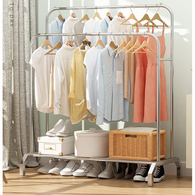 Qoo10 Stainless Steel Clothes Rack Simple Wardrobe Moveable