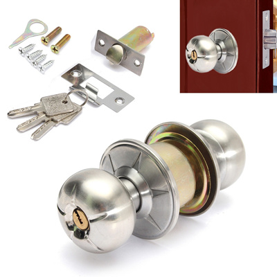 Stainless Steel Round Door Knob Set Handle Lock Entrance Interior Passage Levers 3 Keys