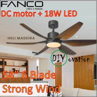 Strong Wind Fanco Dc Ceiling Fan Heli Madeira 56 Inch Led Light 18w 3 Tone