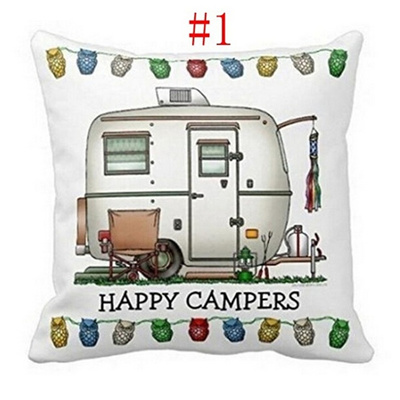 Happy Campers RV Linen Sofa Waist Pillow Case Cushion Cover Car Office HomeDecor