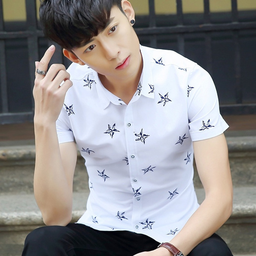 Qoo10 - Summer MenS Short Sleeve Shirt Trend Print MenS Korean Star ...