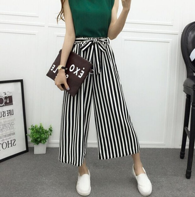 womens black white striped pants