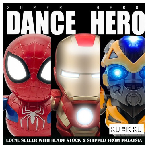 Dancing Spiderman Iron Man Bumblebee Toy Hand Model Robot Dance Hero Music Light 