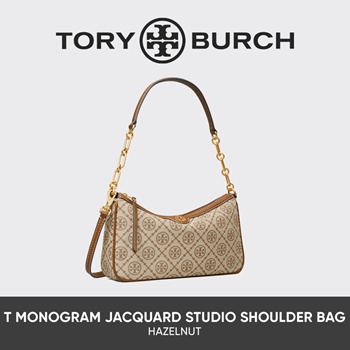 Tory Burch T Monogram Jacquard Barrel Shoulder Bag In Hazelnut