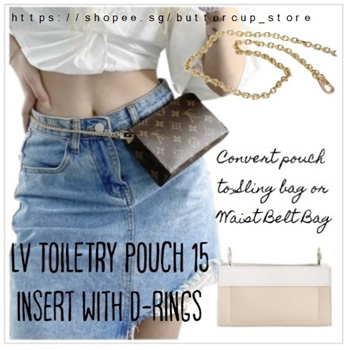 Authentic New TOILETRY POUCH LV 19 and 26 Felt Insert Chain Sling Leather  Strap Convert to Sling shoulder bag