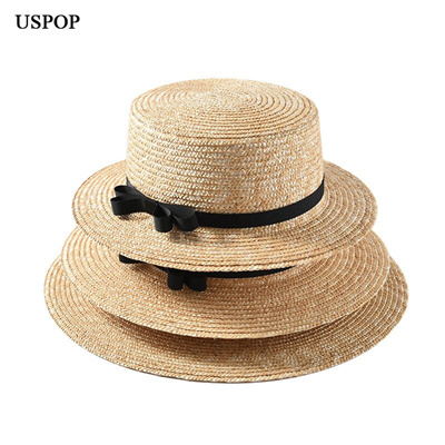Women Summer Beach Sun   Flat Top Straw Boater Hat,Beauty New.