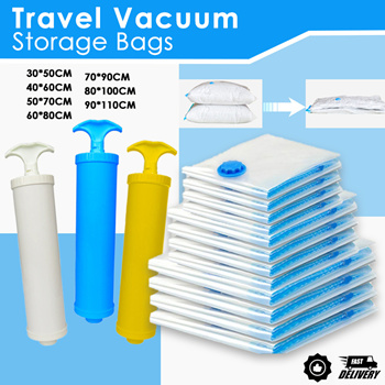 1-12Pcs Vacuum Bags Space Saving Bag With Pump Vacuum Bags For Clothes  Storage Bag Hand Pump Double Seal Zipper