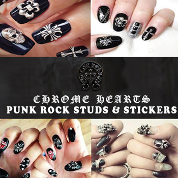 ♥CHROME★HEARTS★PUNK ROCK NAIL STICKERS/ STUDS★in GOLD/ SILVER★12  DESIGNS★only $1.60!