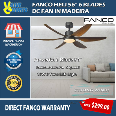 Value Lights Singaporefanco Heli 56 Inch 6 Blades Dc Ceiling Fan Madeira