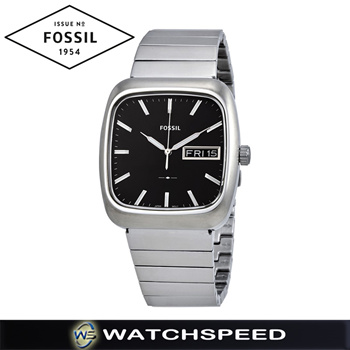 Qoo10 Fossil Rutherford Black Dial Square Silver Stainless Steel Men Watch Watches