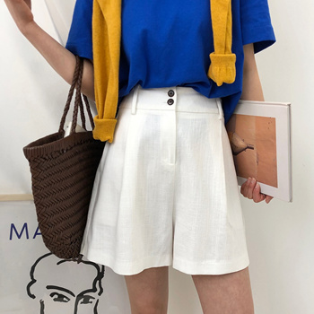 Qoo10 - White cotton linen shorts women high waist thin korean