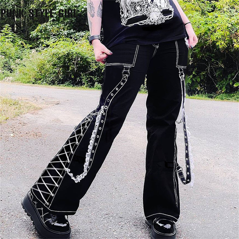 Qoo10 - wholesale Punk Emo Jeans Women Fairycore Baggy Joggers Tie