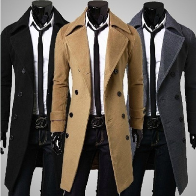 Qoo10 Winter Men Trench Coat British Style Double Breasted Long