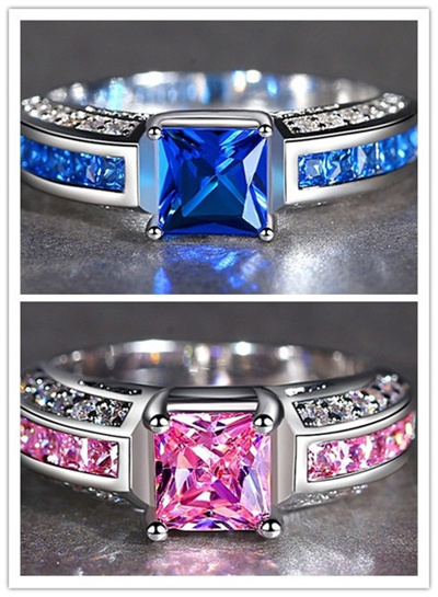 Woman Fashion Jewelry 925 Silver Ring Blue Sapphire Man Wedding Ring Size 6-10