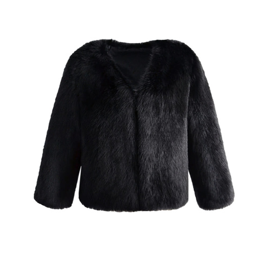 Women Winter Fur Coat Long Sleeve Faux, White Fake Fur Coat Short Sleeve Black And