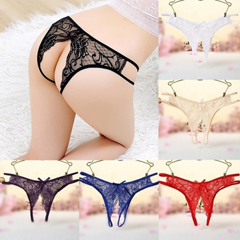 Women Floral Lace Panties Crotchless Underwear Thongs Lingerie G