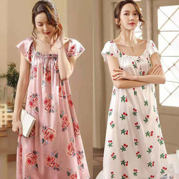 Fashion Summer Sweet Princess Nightgowns Short Sleeves Tow-piece Suit Women  Sleepwear Korean Style Stripe Ladies Homewear Pajamas | Wish