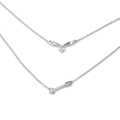 Qoo10 - 9K/375 White Gold Heart Arrow Wings Diamond Necklace : Watch ...