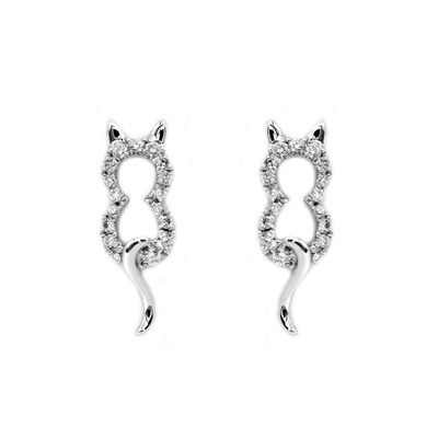 Qoo10 - 9K/375 White Gold Kitty Diamond Stud Earrings : Watch & Jewelry
