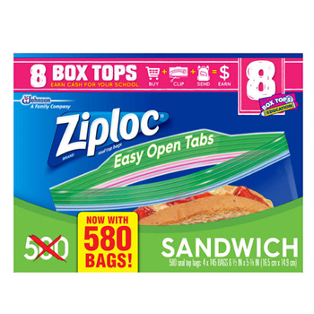 Ziploc Easy Open Tabs Sandwich Bags 580, 145 Count (Pack of 4)