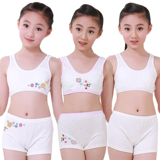 Big Children Underwear Set Puberty Young girl student Bras Training Bras  camisole vest & panties boxer(8-15Y)
