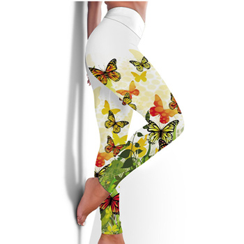 Qoo10 - Butterfly print fitness white yoga pants High waist plus size