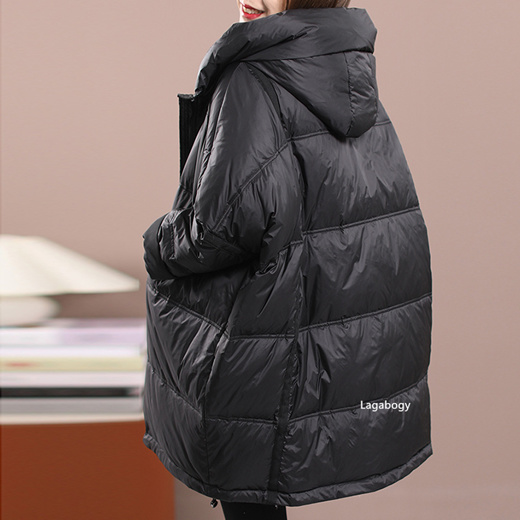 Lagabogy 2023 Autumn Winter Hooded Puffer Jacket Oversized Solid