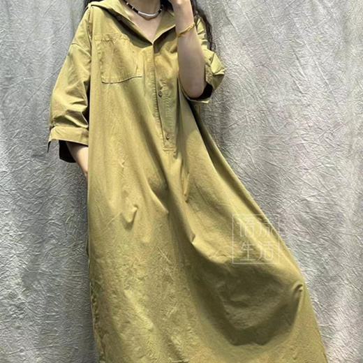 Qoo10 - Original Retro Spring and Summer Cotton Hooded Dress Long