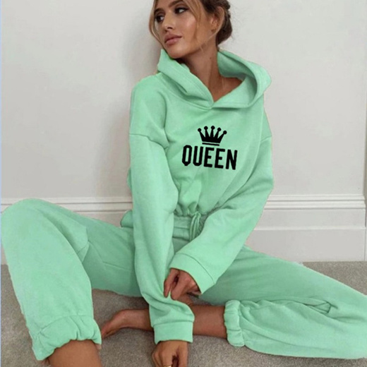 New Women Queen printing Tracksuit Oversized Hoodie and Pants