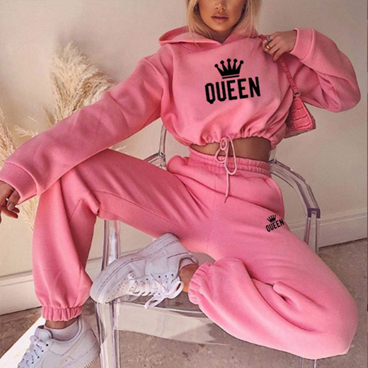 New Women Queen printing Tracksuit Oversized Hoodie and Pants