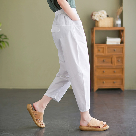 Black Loose Cotton Linen Casual Ankle Length Pants Women Clothes P1203–  FantasyLinen