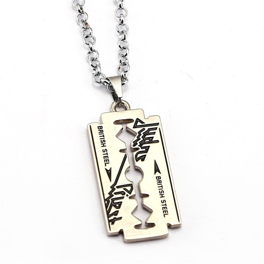 HANCHANG Hip Hop Rock Band Judas Priest Blade Razor Shape Pendant Necklace  Long Chain Necklace, tin bronze silver, No Gemstone : : Clothing,  Shoes & Accessories