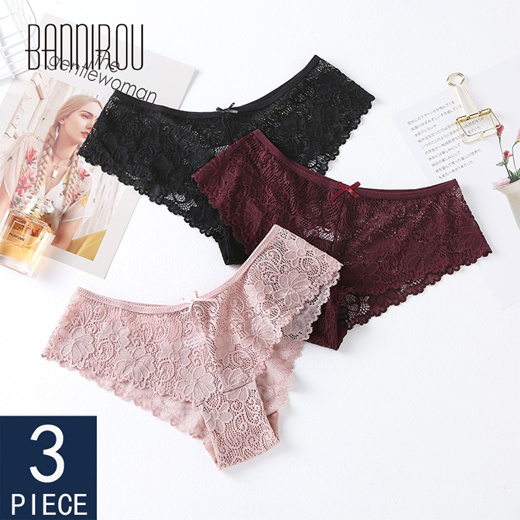 3 Pcs Panties For Woman Underwear Sexy Lace Breathable Female Panty Transparent  Briefs Sexy Underwea