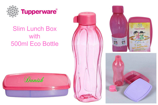 Tupperware Classic Slim Lunch + Small Lunch + Bottle 500 ml (Pink