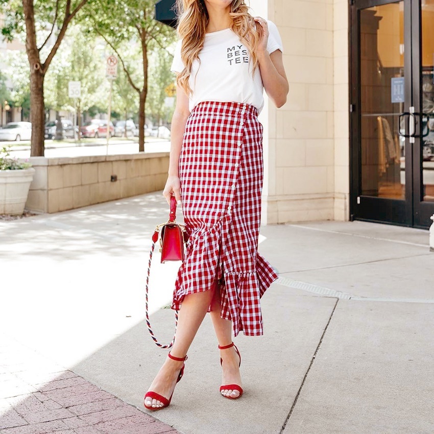 plaid maxi skirt 2018 summer