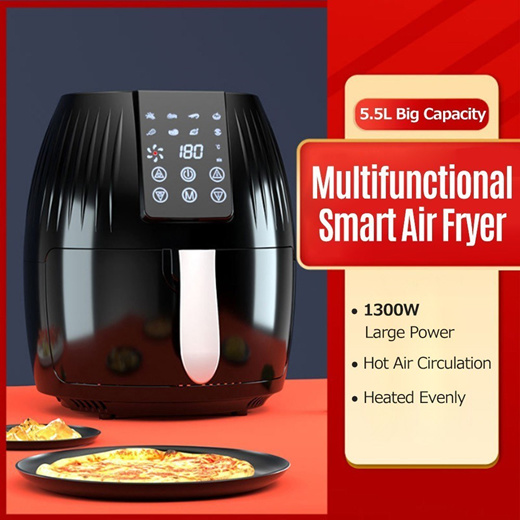 Air Fryer 5.5L Household Large Capacity 1300W Big Firepower Timing Touch  Screen LCD Electric Air Fryer with Bakeware
