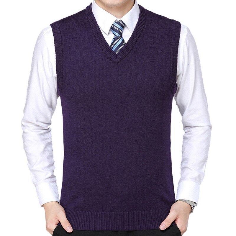 Qoo10 - 2020 Men Knitting Sweater Vest Solid Color Cashmere Sweaters ...