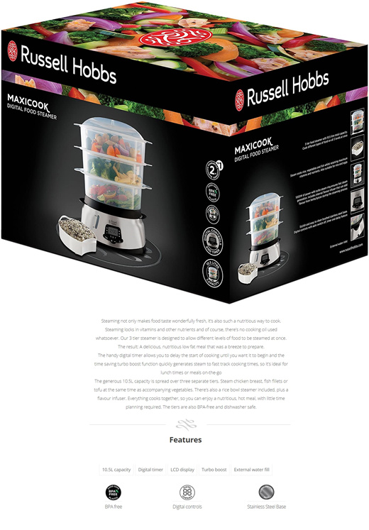 Qoo10 - Russell Hobbs 23560-56 MaxiCook 3 Tier Digital Steamer [ 2 YR SG  WARRA : Kitchen & Dining