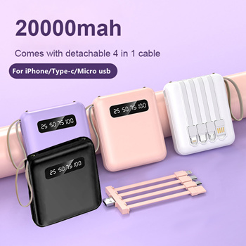 Qoo10 - Mini Power bank 20000mAh with 4in1 DETACHABLE Cables Micro Type ...