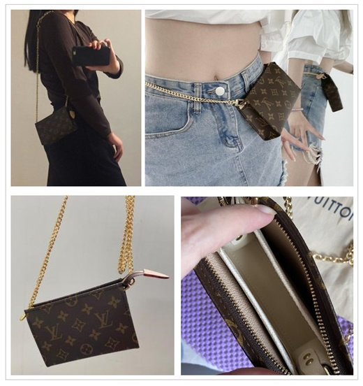 Authentic New TOILETRY POUCH LV 19 and 26 Felt Insert Chain Sling Leather  Strap Convert to Sling shoulder bag