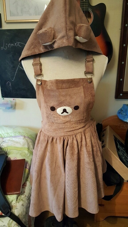 Kawaii Rilakkuma Dress Cute Bear Embroidery Lolita Overall Hat Girl's  Fashion