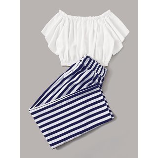 Women Navy Striped Casual Pant ...