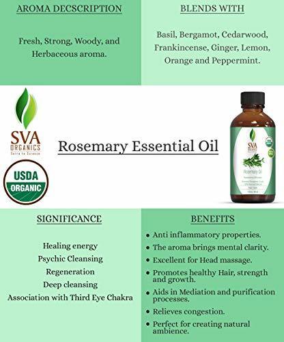 SVA Organics Rosemary Essential Oil Organic USDA 1 Oz Pure & Natural for  Skin