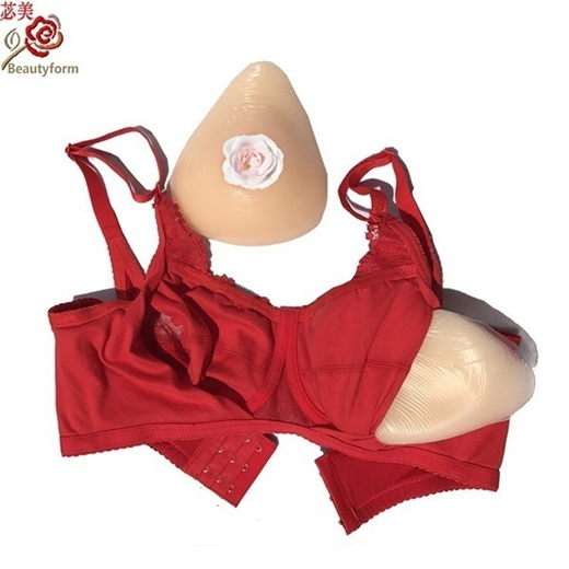 See-Through Seamless Pocket Bra Set Includes a Bra and 2 Sponge Breasts  Forms (34B, Red) at  Women's Clothing store